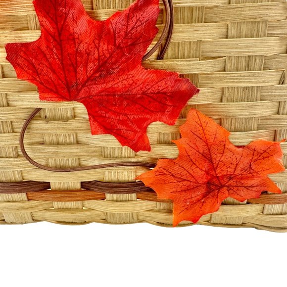 Handmade Basket Falling Leaves Oval Shaped with Handle and Leaves Decoration - Picture 3 of 16